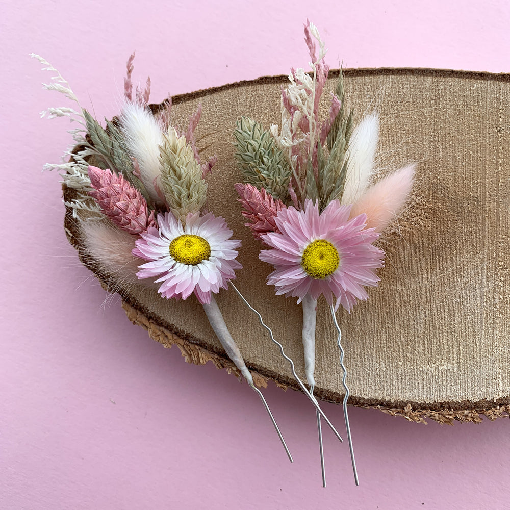 
                      
                        pink and sage dried flower wedding hair pins
                      
                    