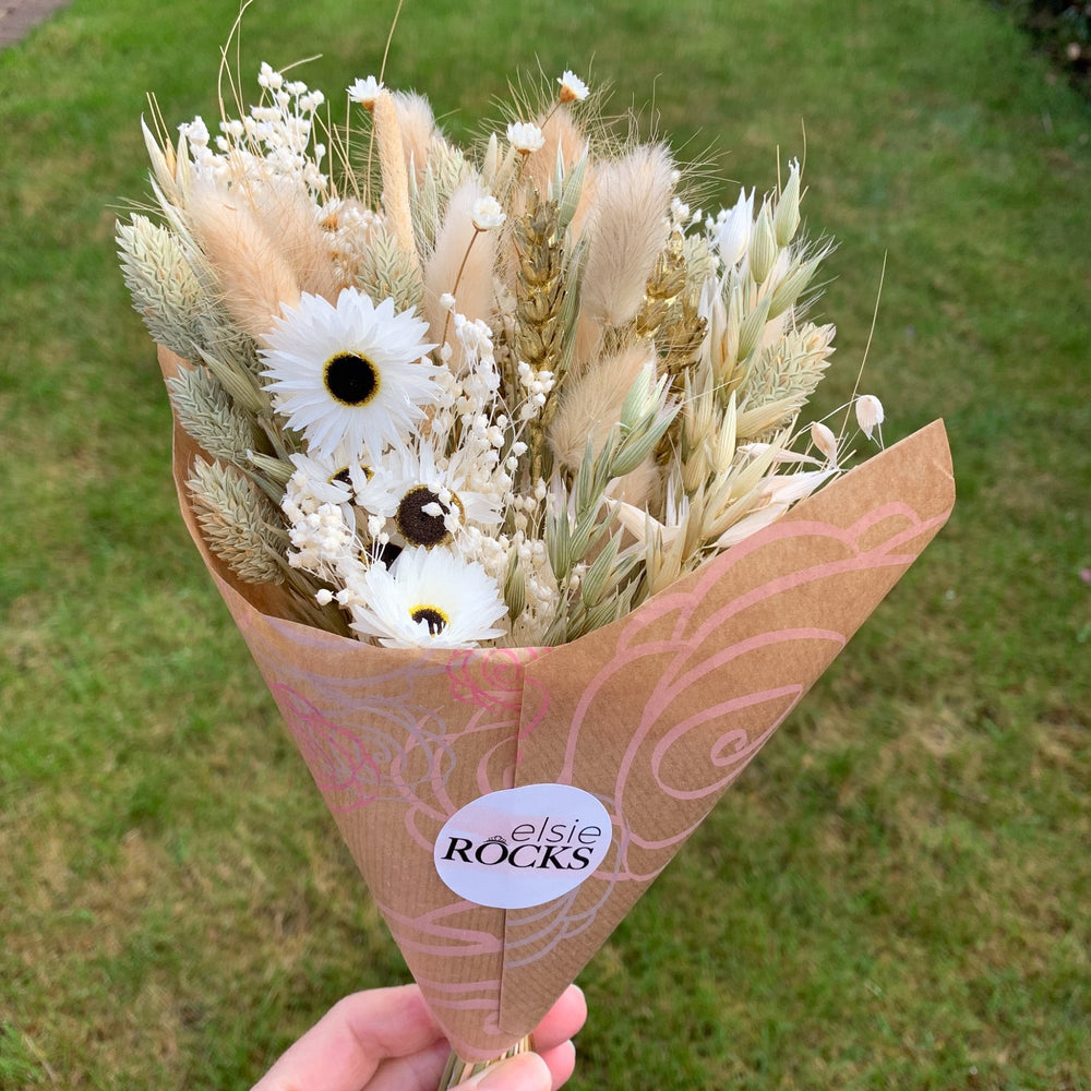 sage and daisy dried flower bouquet