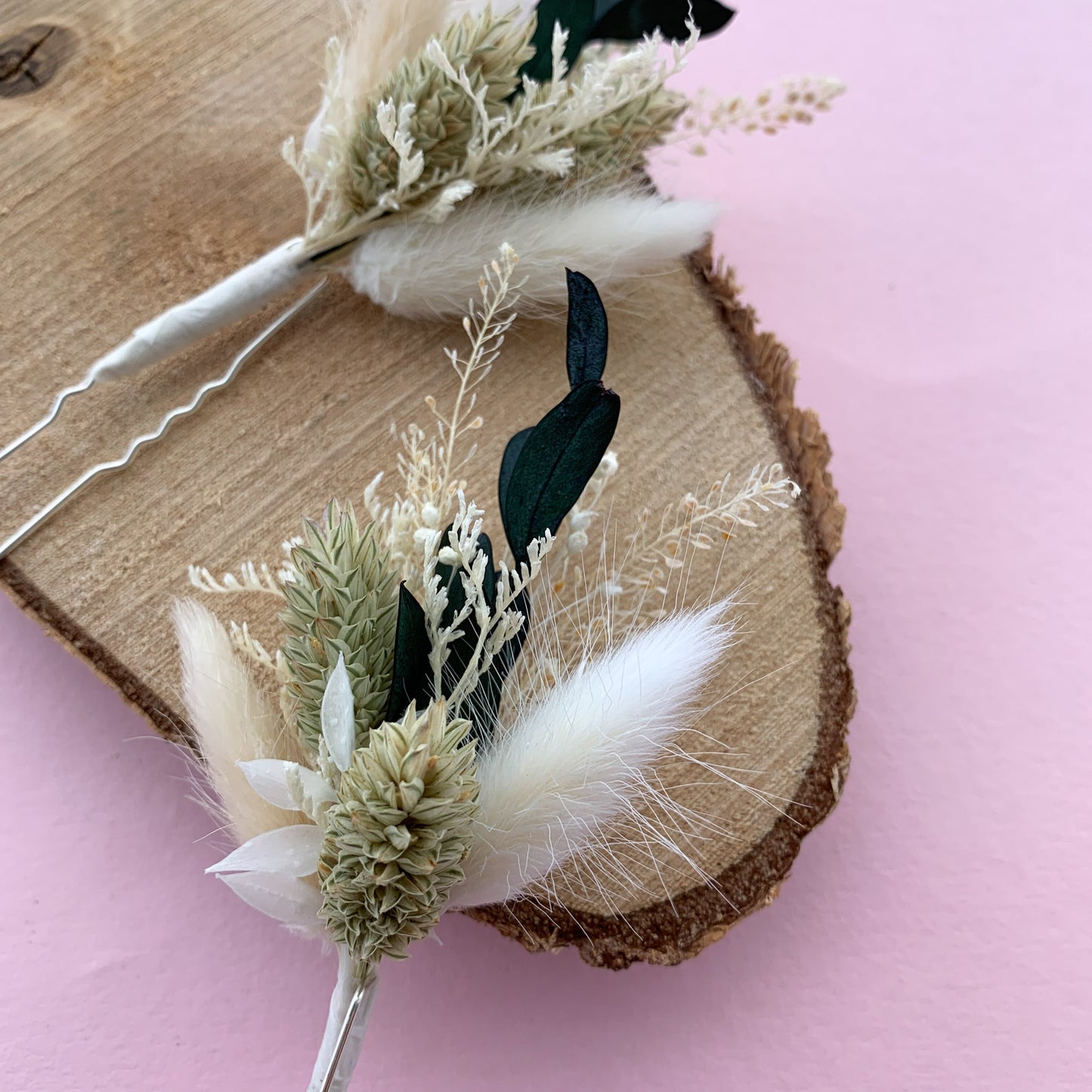 Eucalyptus and sage dried flower hair pins