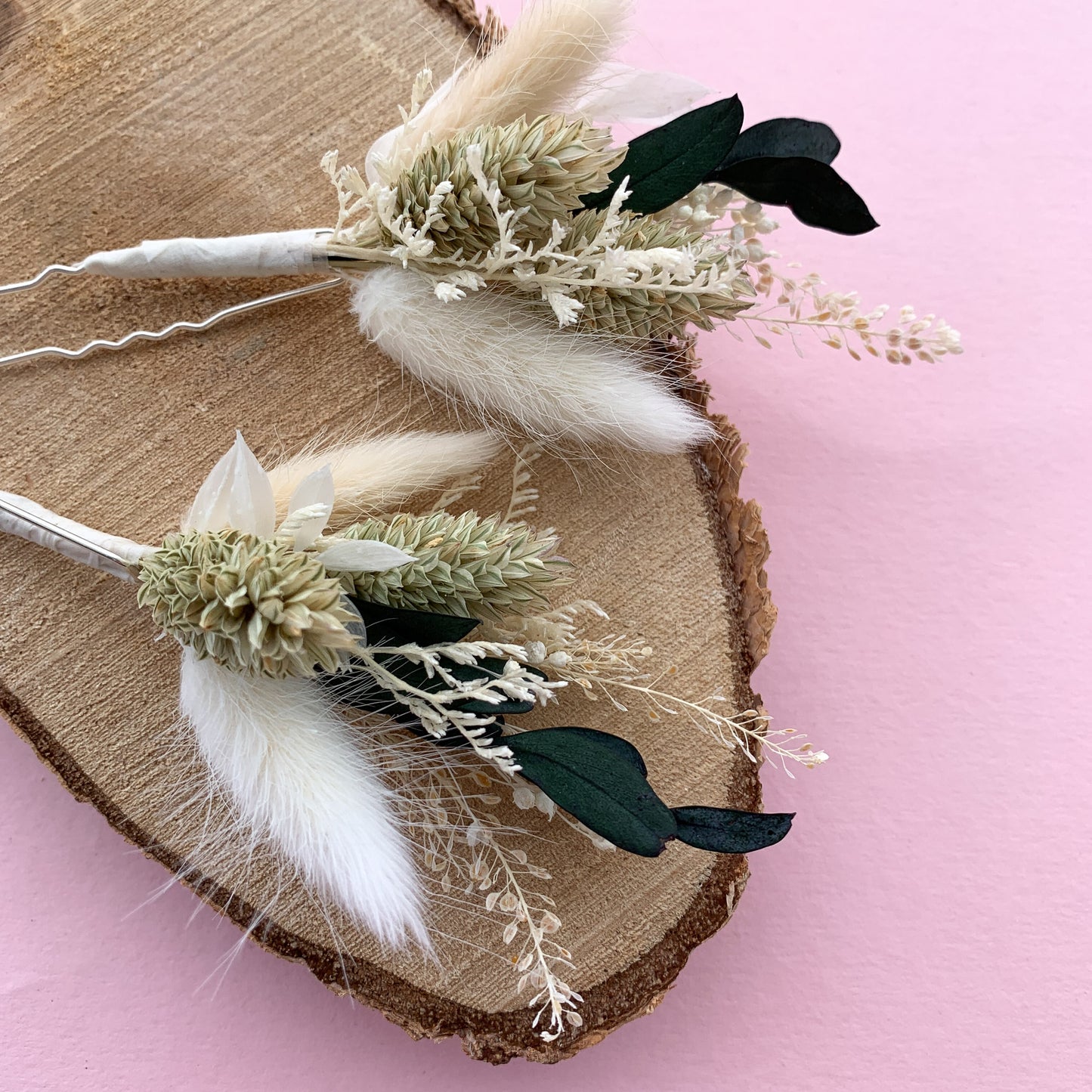 Eucalyptus and sage dried flower hair pins