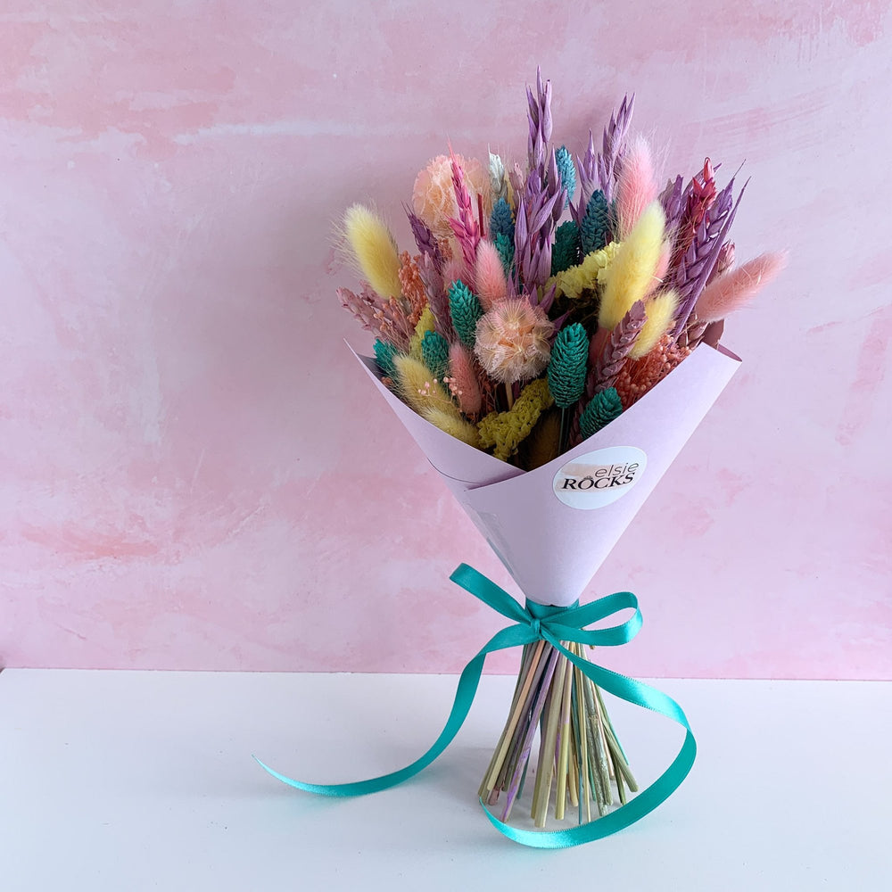 aqua pastel dried flower bouquet