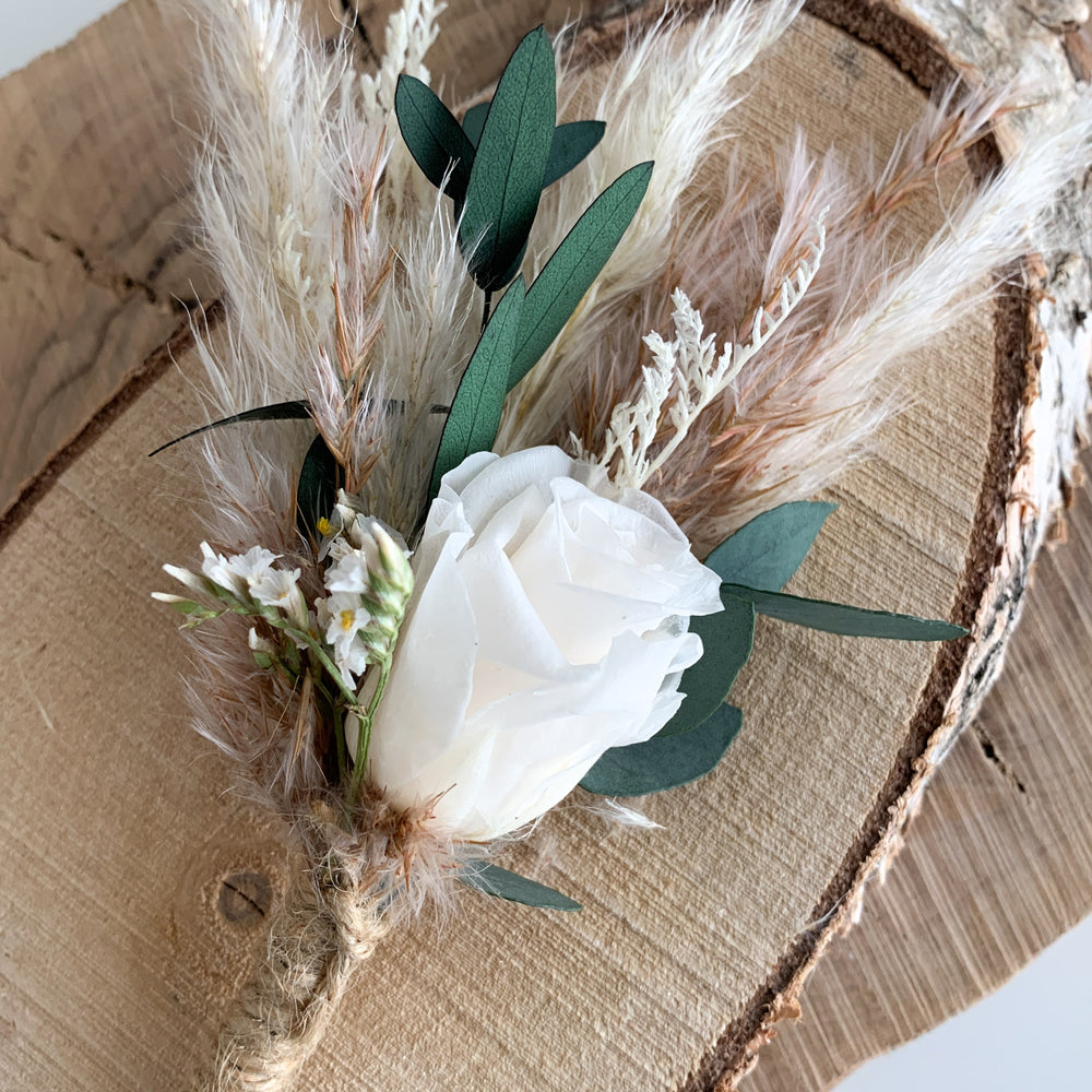 
                      
                        white rose dried flower buttonhole
                      
                    