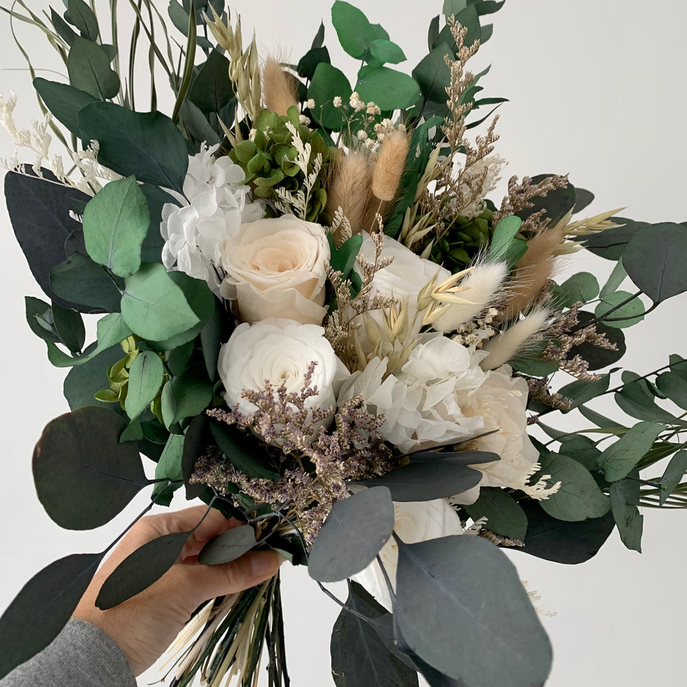 
                      
                        Eucalyptus and Rose Dried Flower Bridal Bouquet - The Evergreen
                      
                    