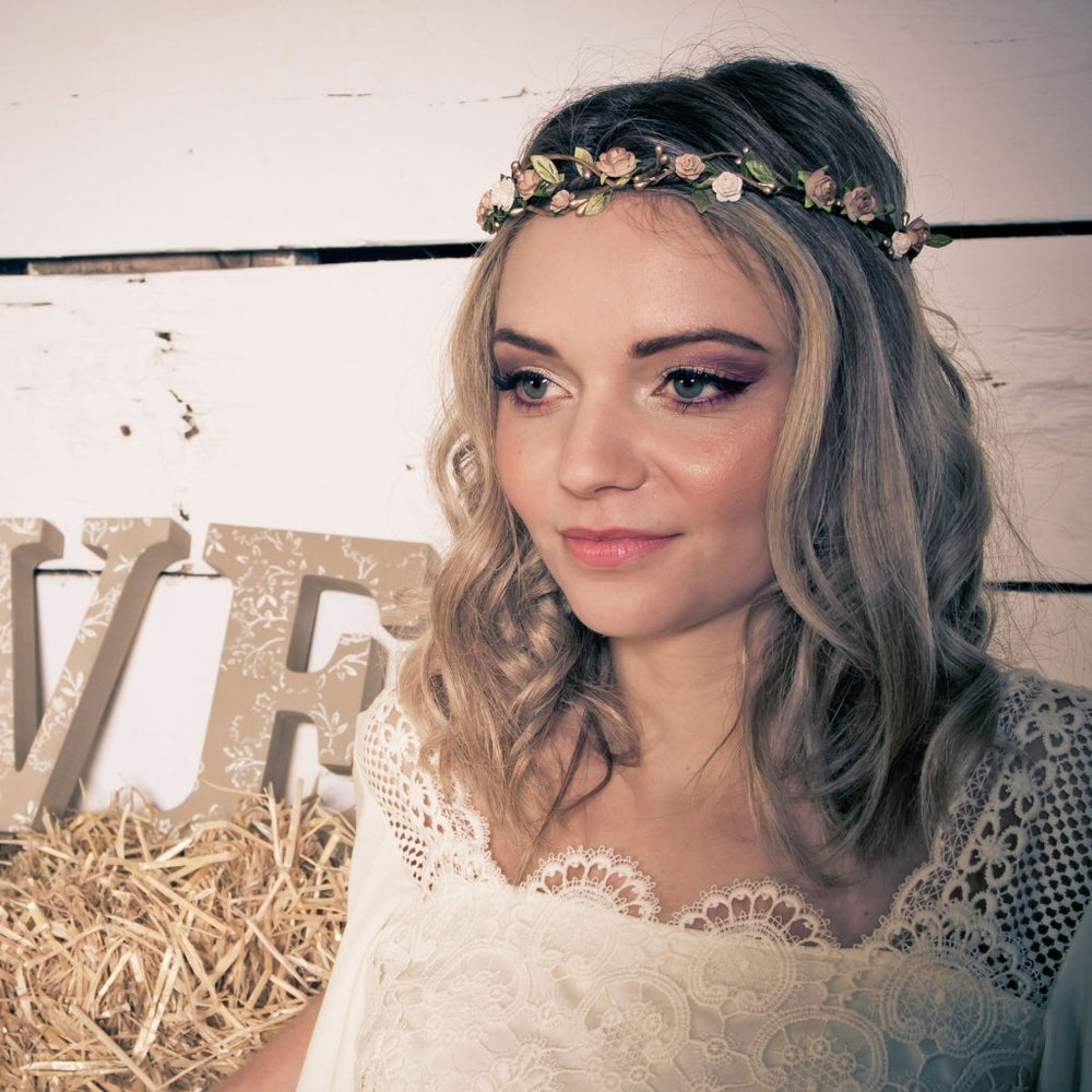 Coffee and Cream Rose Floral Crown 