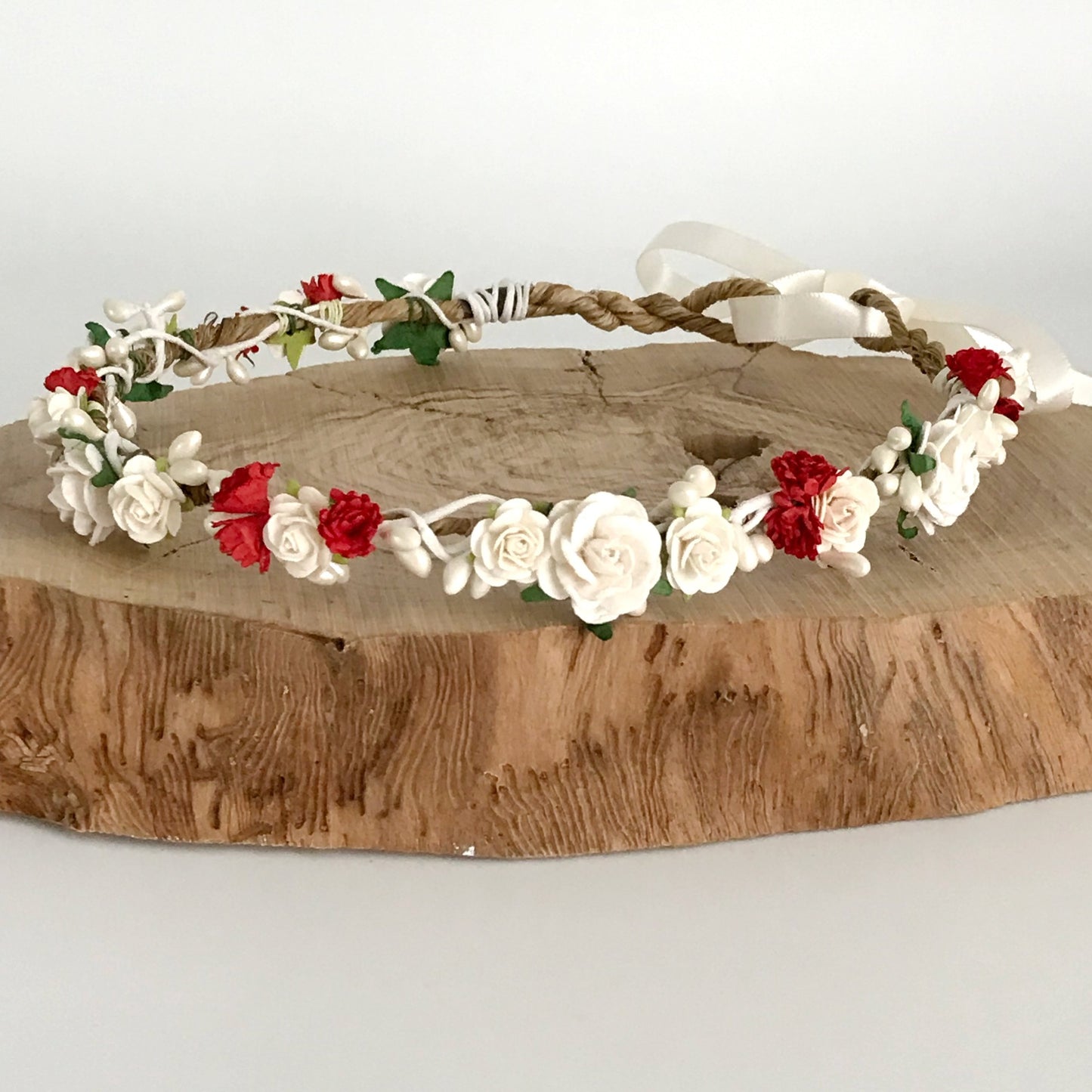 red and ivory flower crown
