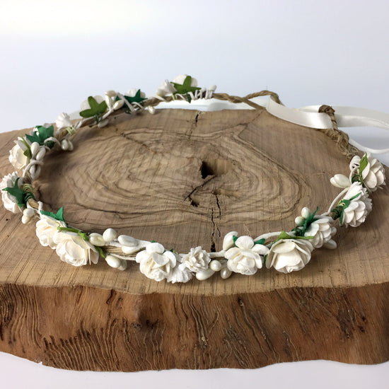 Load image into Gallery viewer, ivory rustic wedding flower crown
