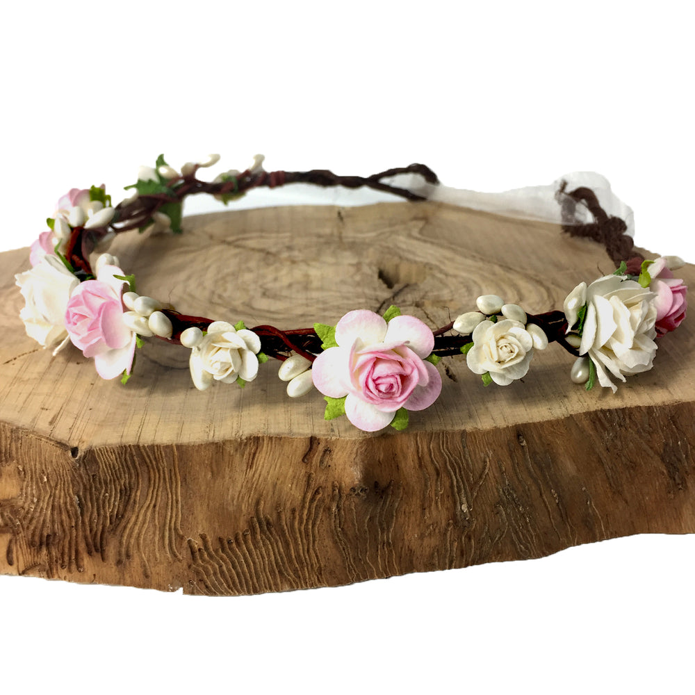 wedding flower crown baby pink