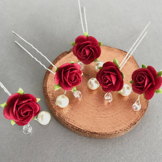 deep red rose wedding hair accessories