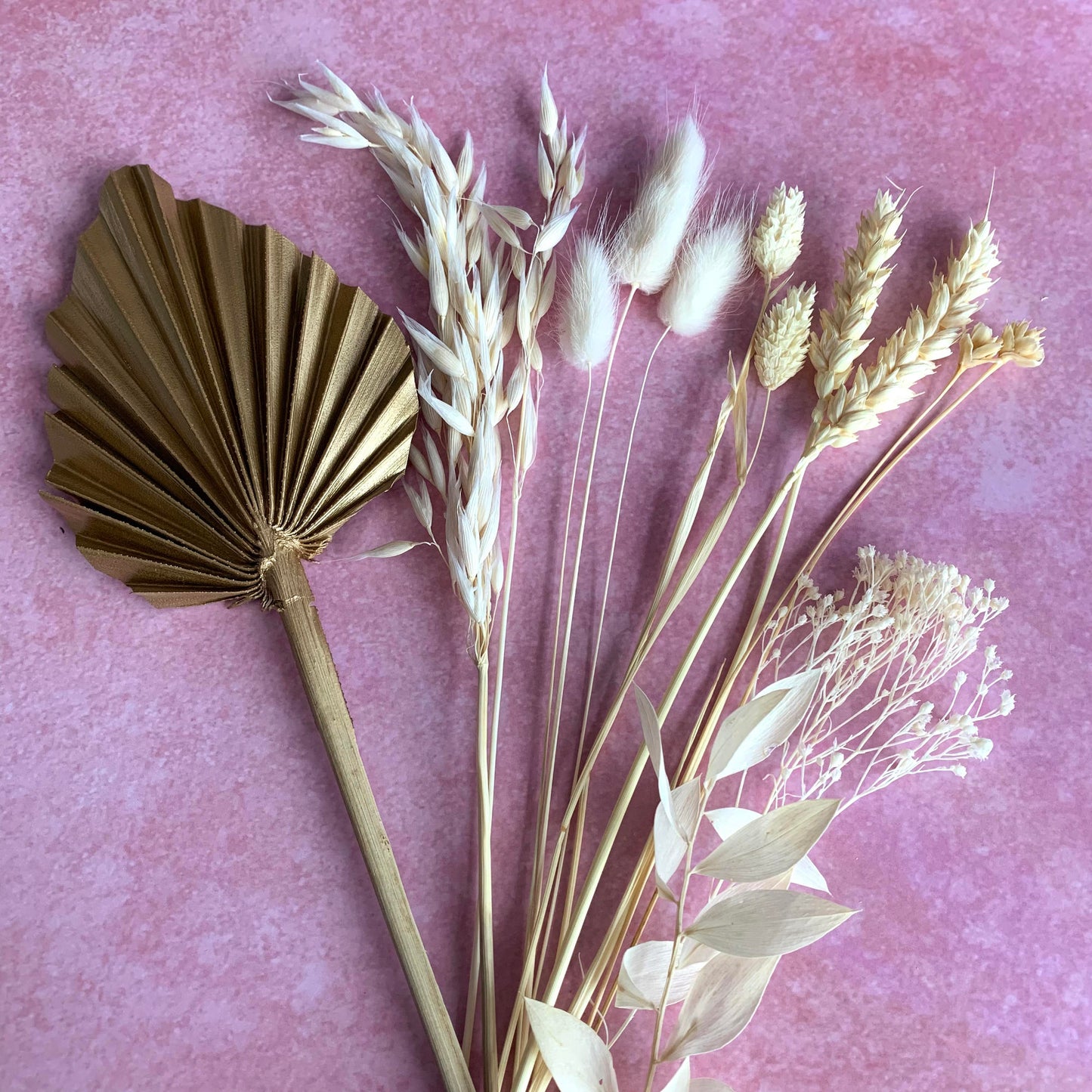 Gold palm and bleached dried palm spear set