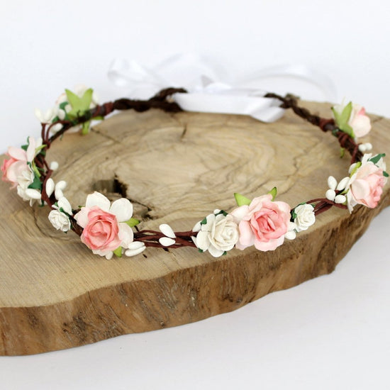 coral and white flower crown