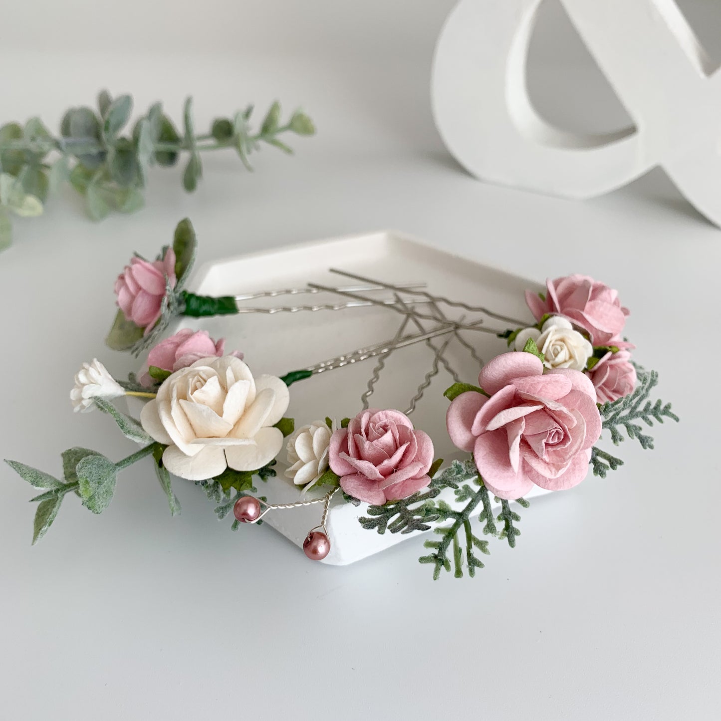 Load image into Gallery viewer, pink flower wedding hair pins botanical
