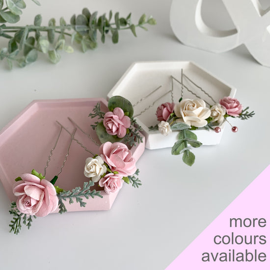 Load image into Gallery viewer, flower hair pins pink botanical
