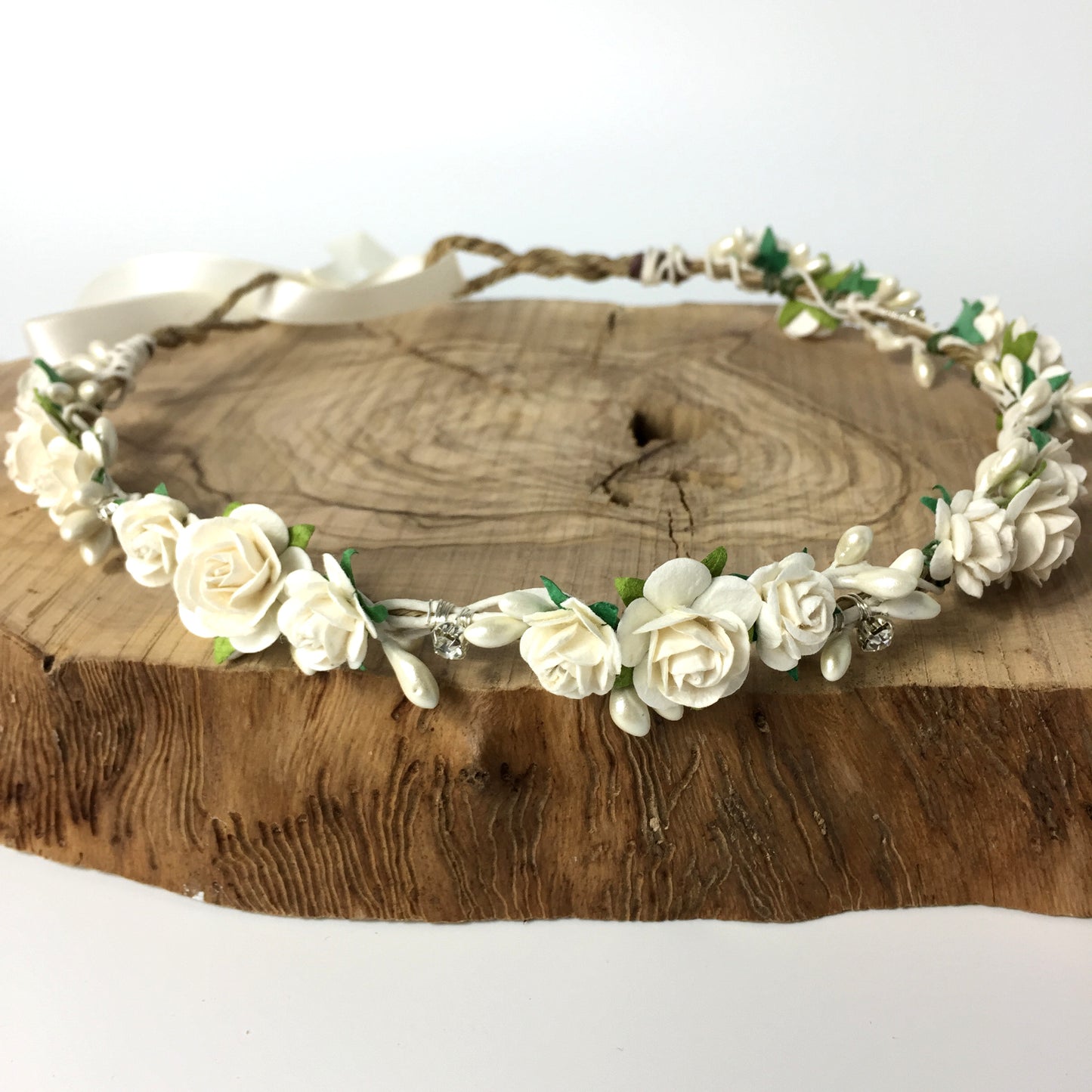 Load image into Gallery viewer, ivory flower crown for wedding diamantes
