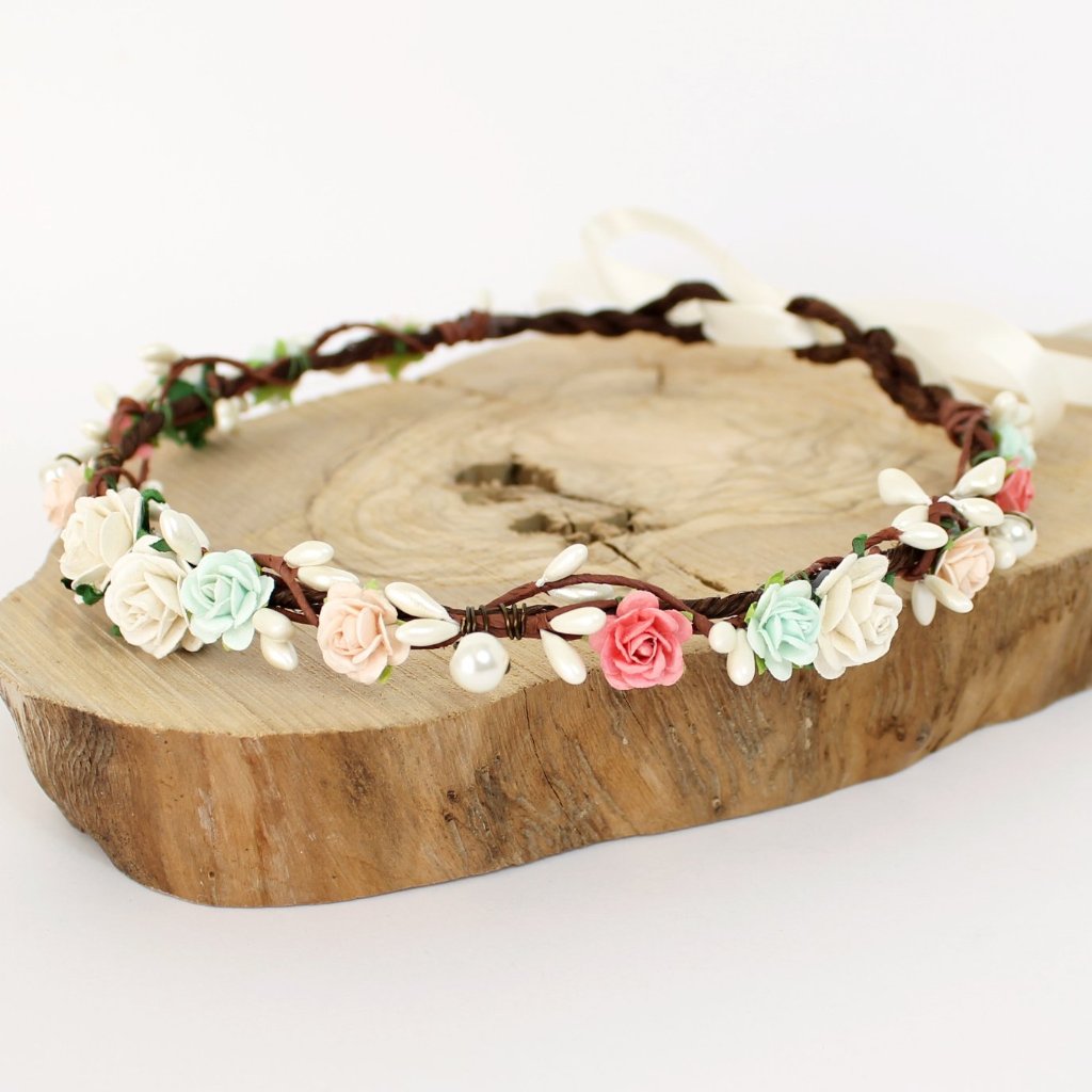 Load image into Gallery viewer, coral mint flower crown
