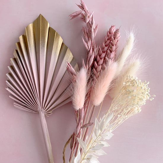 Pale pink gold dried palm spear set