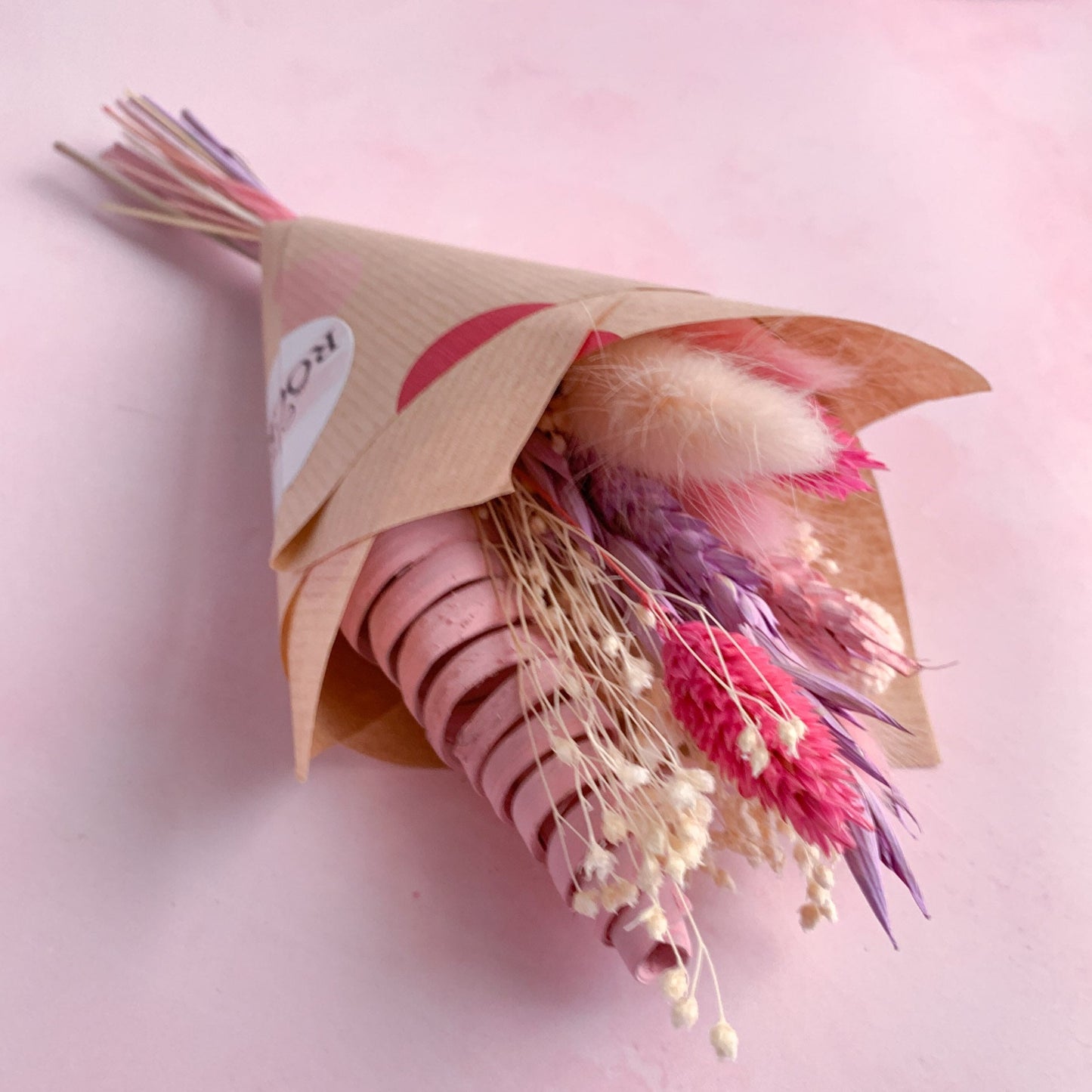 Pink and lilac dried flower baby bouquet