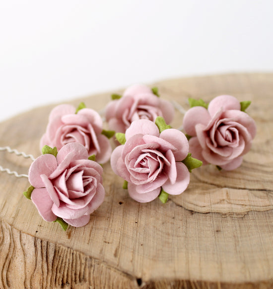 blush rose pink flower hair pins
