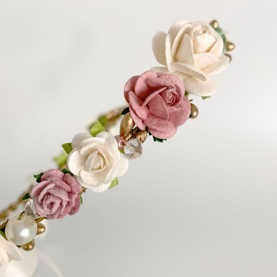 Load image into Gallery viewer, dusky pink and gold flower crown
