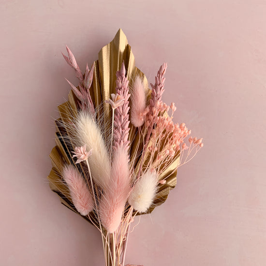 Gold and pink dried palm spear set