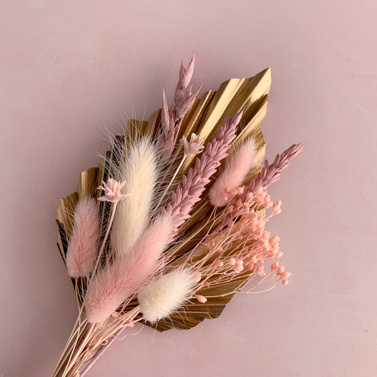Gold and pink dried palm spear set