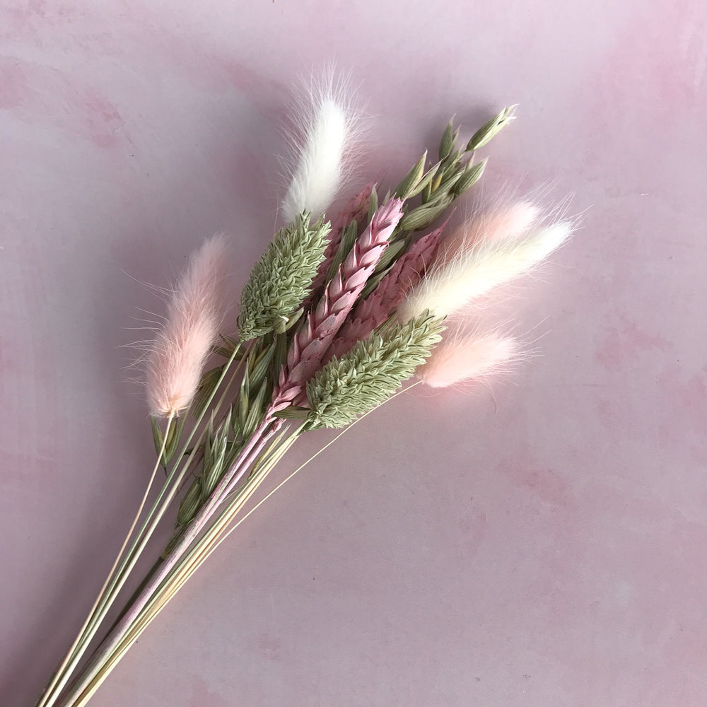 mini dried flower bunch in sage and pink